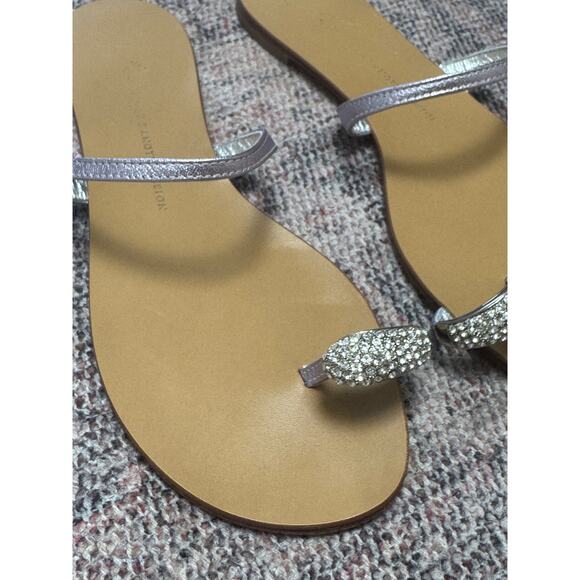 Giuseppe Zanotti Swarovski Crystal-Embellished Toe Ring Metallic Leather Sandals - Picture 3 of 6